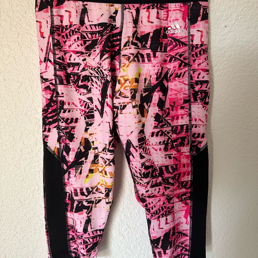 Adidas crop Pink and Black Graphic Leggings